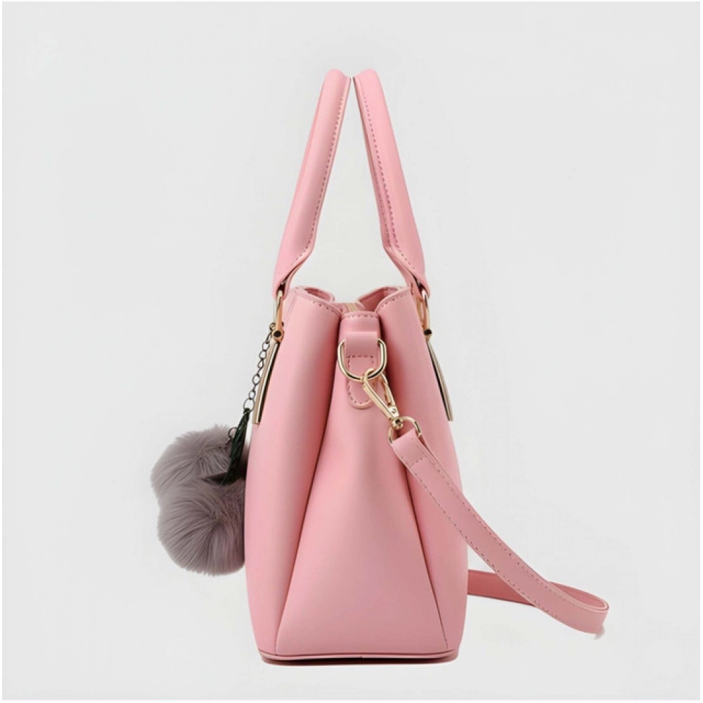 Women's PU Leather Solid Shoulder Zipper Handbag (Pink) - Image 2