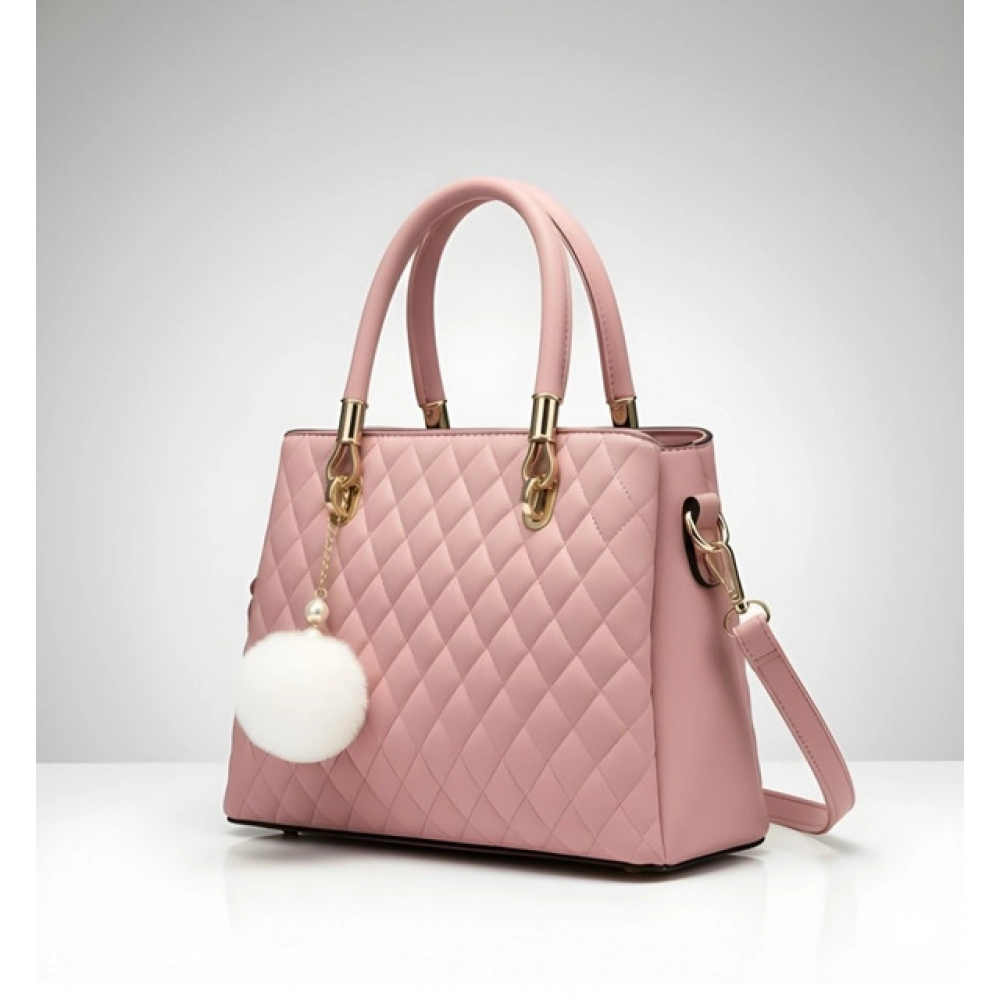 Women's PU Leather Solid Shoulder Zipper Handbag (Pink) - Image 2