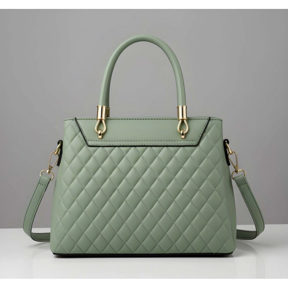 Women's PU Leather Solid Shoulder Zipper Handbag (Green) - Image 2