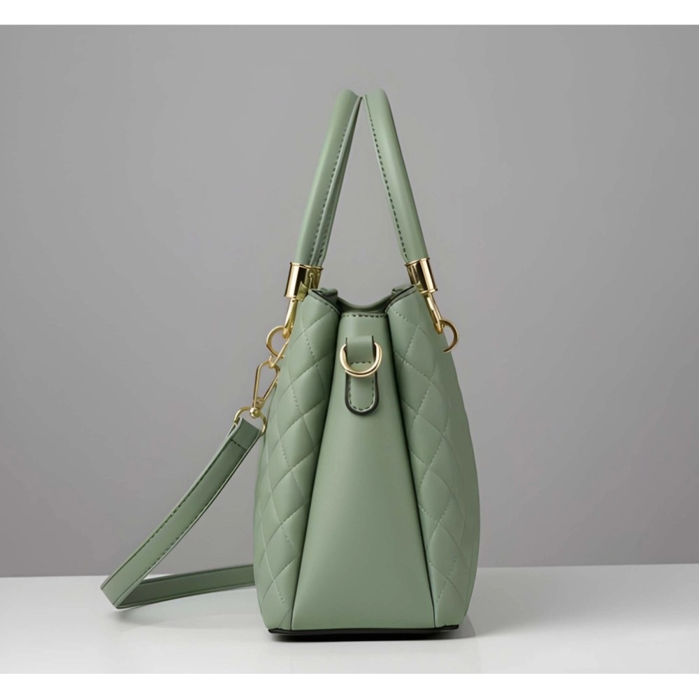Women's PU Leather Solid Shoulder Zipper Handbag (Green) - Image 4