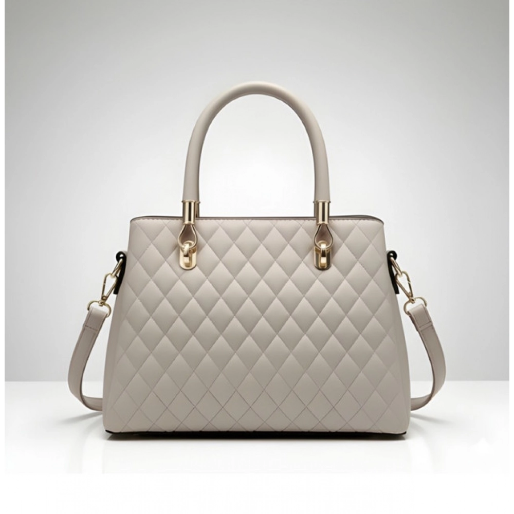 Women's PU Leather Solid Shoulder Zipper Handbag (Grey) - Image 3