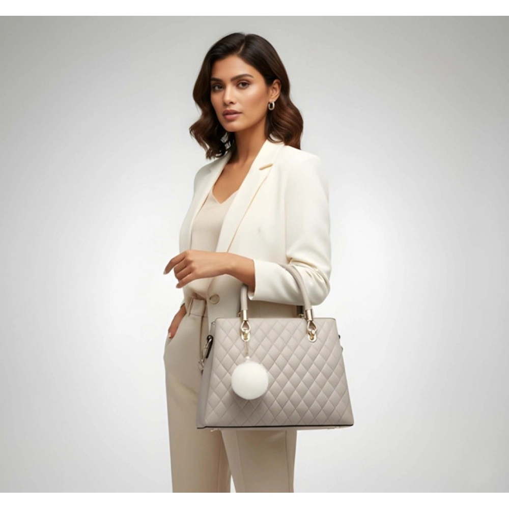 Women's PU Leather Solid Shoulder Zipper Handbag (Grey) - Image 5