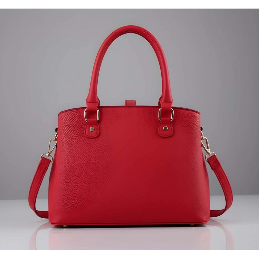 Women's PU Leather Solid Shoulder Zipper Handbag (Red) - Image 2