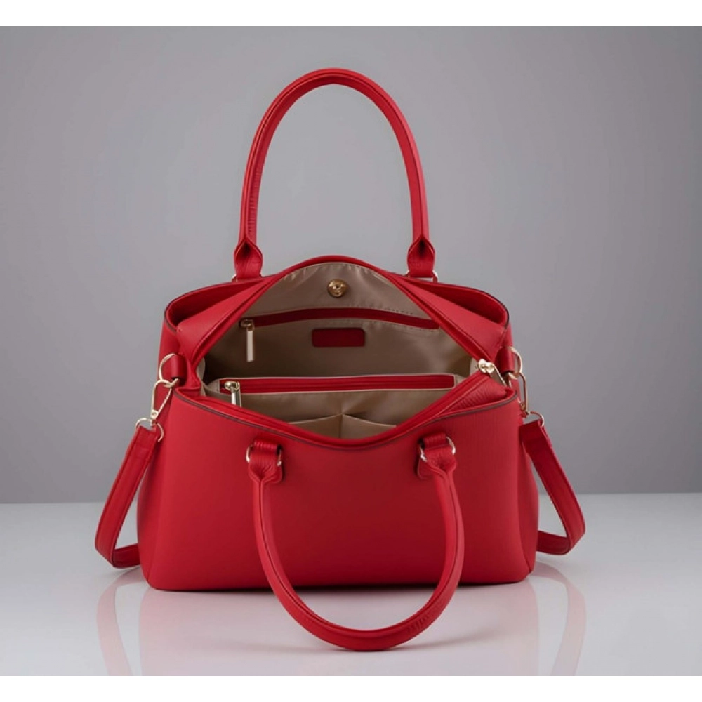 Women's PU Leather Solid Shoulder Zipper Handbag (Red) - Image 3