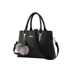 Women's PU Leather Solid Shoulder Zipper Handbag (Black)