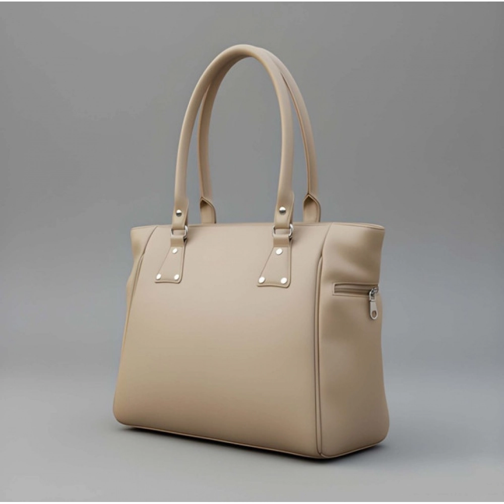 Women's PU Leather Solid Shoulder Zipper Handbag (Beige) - Image 4