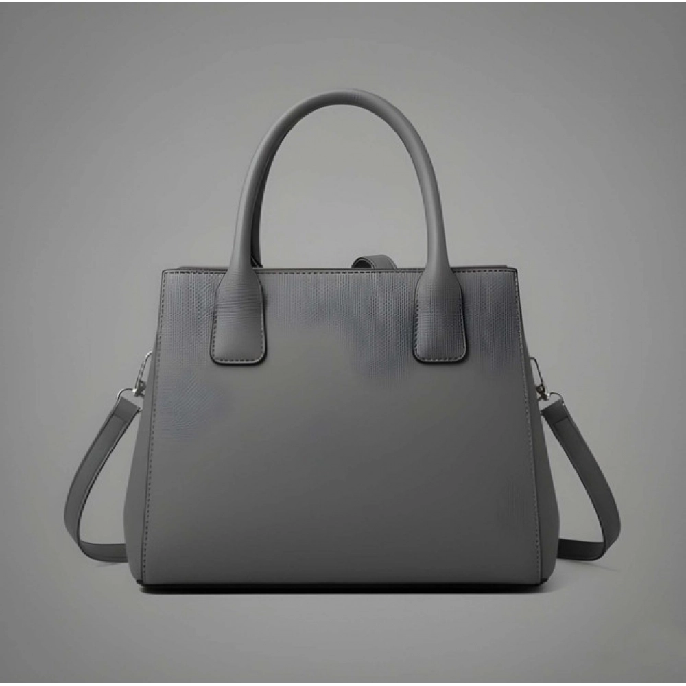 Women's PU Leather Solid Shoulder Zipper Handbag (Grey) - Image 3
