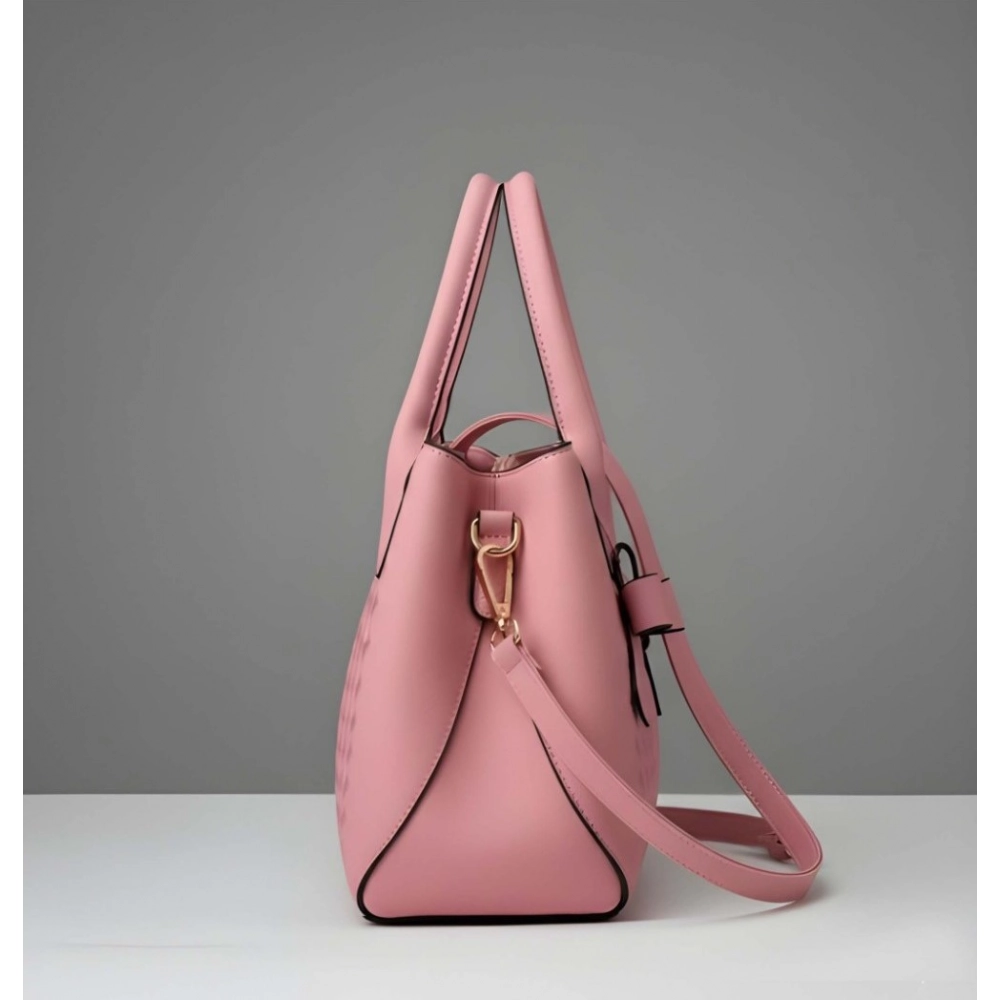 Women's PU Leather Solid Shoulder Zipper Handbag (Pink) - Image 3