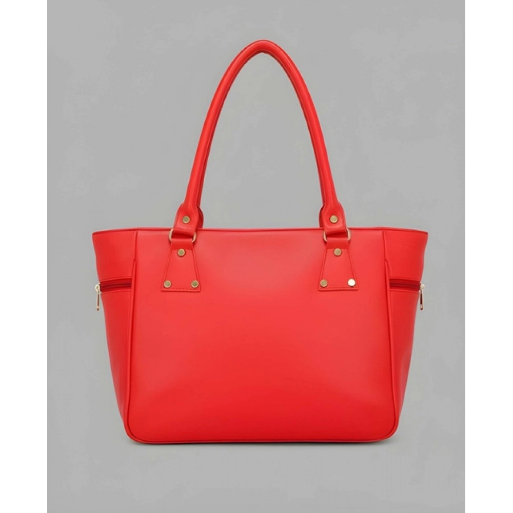 Women's PU Leather Solid Shoulder Zipper Handbag (Red) - Image 2