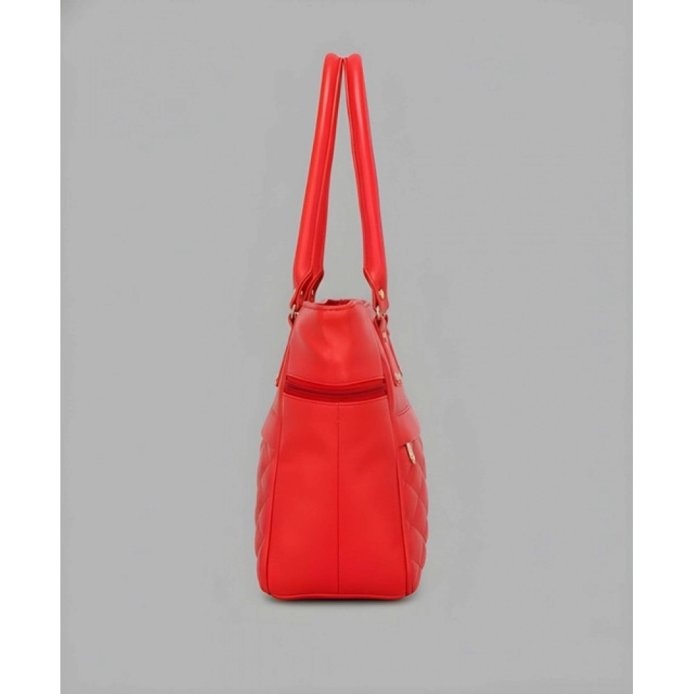Women's PU Leather Solid Shoulder Zipper Handbag (Red) - Image 4