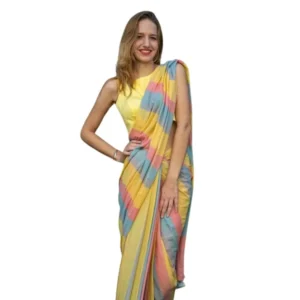 Women's Linen Printed Saree With Unstitched Blouse 5.5Mtr (Multicolor)