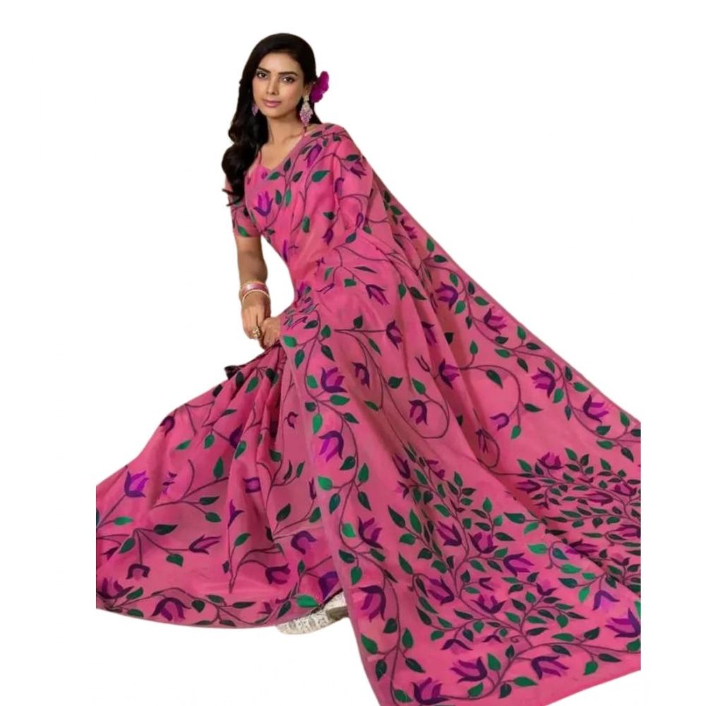 Women's Georgette Printed Saree With Unstitched Blouse 5.5Mtr (Pink)