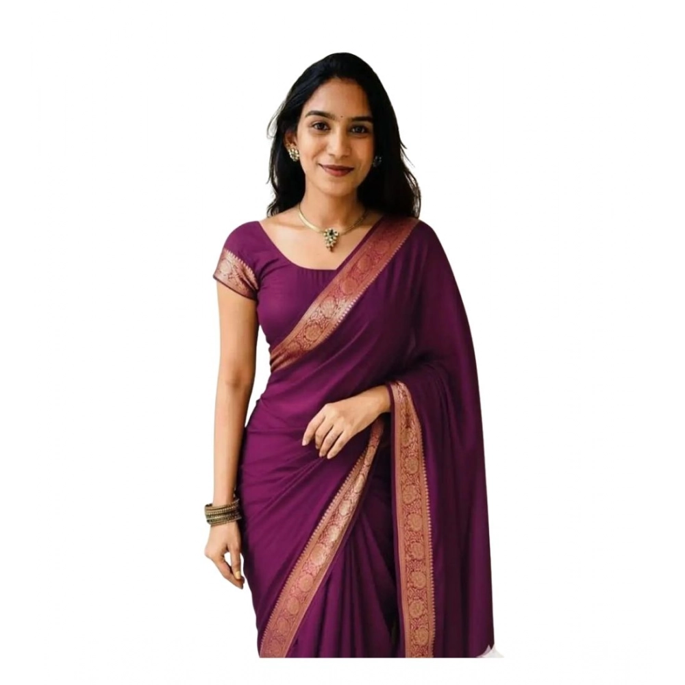 Women's Vichitra Silk Printed Saree With Unstitched Blouse 5.5Mtr (Wine) - Image 2