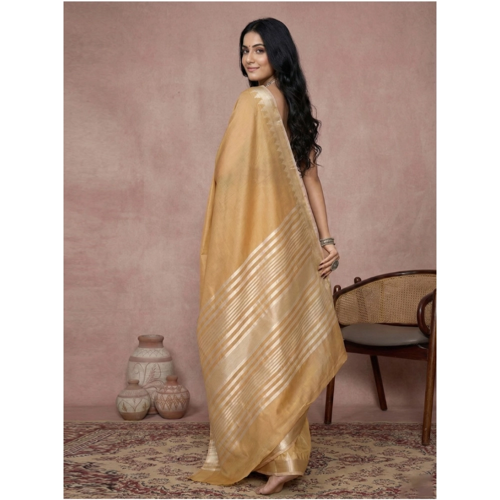 Women's Cotton Printed Saree With Unstitched Blouse 5.5Mtr (Golden) - Image 2