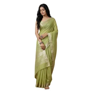 Women's Cotton Printed Saree With Unstitched Blouse 5.5Mtr (Light Green)