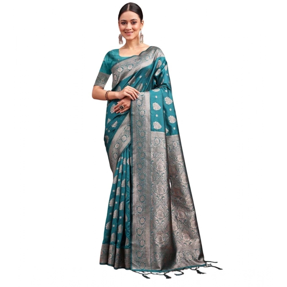 Women's Banarasi Silk Printed Saree Sea Green