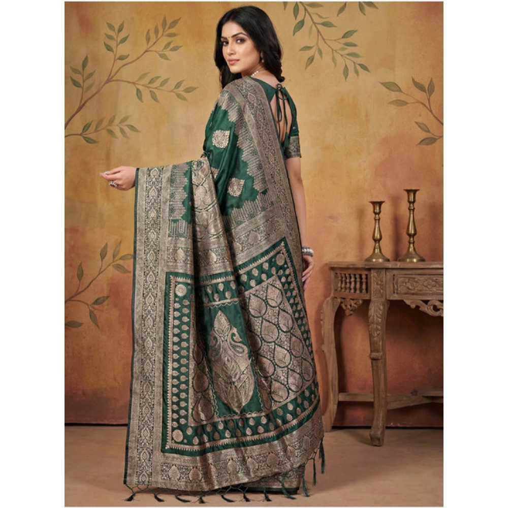 Women's Silk Blend Printed Saree With Unstitched Blouse 5.5Mtr (Green) - Image 2