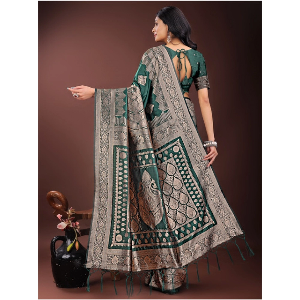 Women's Silk Printed Saree With Unstitched Blouse 5.5Mtr (Green) - Image 2