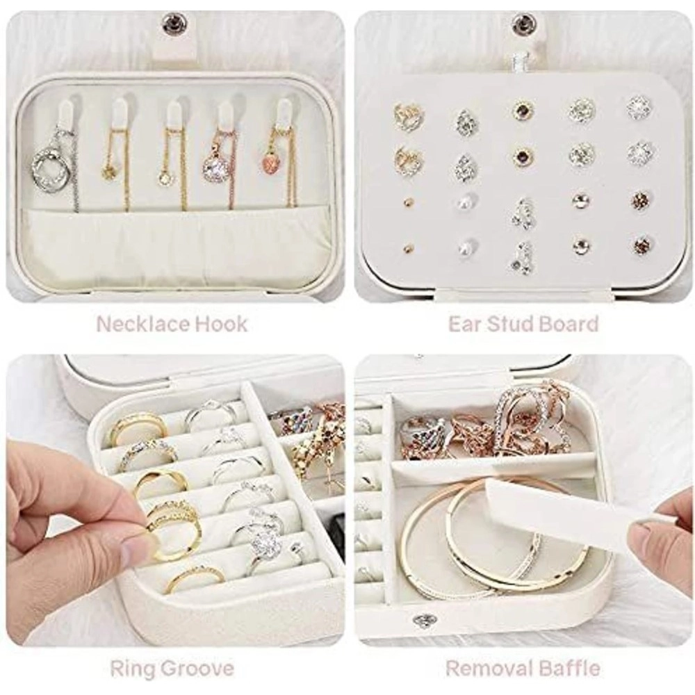 PU Leather Solid Jewelry Storage Box (White-Cream) - Image 2