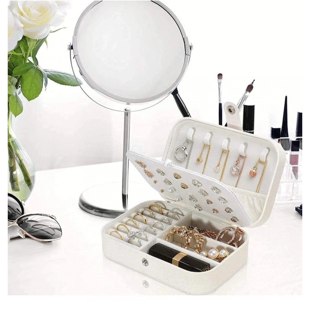 PU Leather Solid Jewelry Storage Box (White-Cream) - Image 4