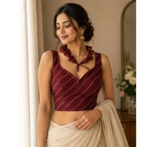 Women's Silk Embellished Sweetheart Neck Sleeveless Readymade Padded Blouse (Maroon, Size 38)