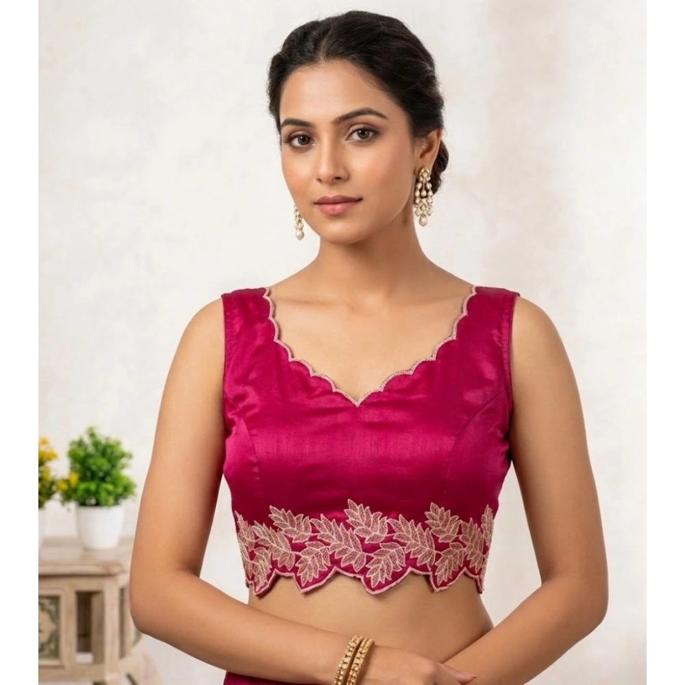 Women's Silk Embroidered Sweetheart Neck Padded Blouse Pink