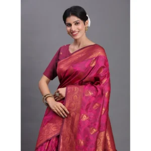 Women's Silk Printed Saree With Unstitched Blouse 5.5Mtr (Magenta)