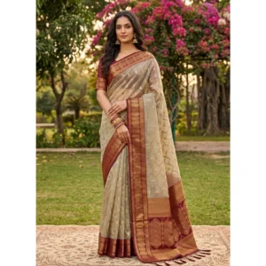 Women's Cotton Printed Saree With Unstitched Blouse 5.5Mtr (Multicolor)