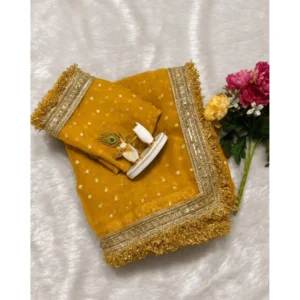 Women's Silk Embellished Saree With Unstitched Blouse 5.5Mtr (Yellow)