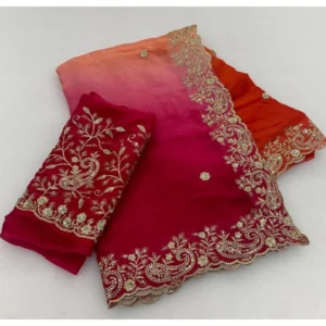 Women's Satin Embellished Saree With Unstitched Blouse 5.5Mtr (Multicolor)