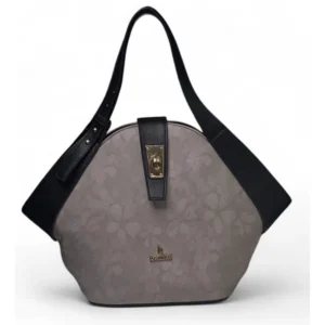 Women's Polyurethane Floral Printed Hexagonal Satchel Handbag with Adjustable Strap (Grey)