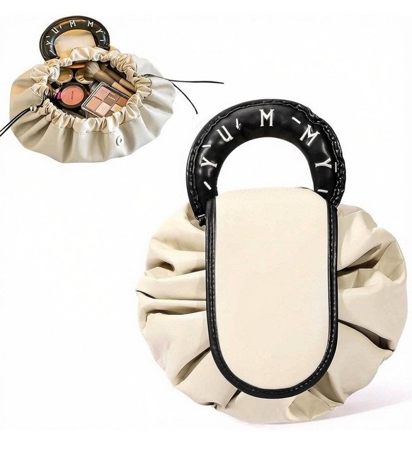Polyester Lazy Makeup Organizer Bag (Beige-Black) - Image 2