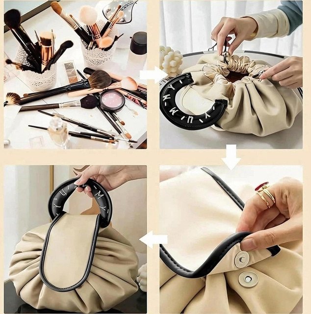 Polyester Lazy Makeup Organizer Bag (Beige-Black) - Image 4
