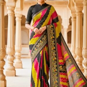 Women's Silk Kalamkari Printed Saree With Unstitched Blouse - 5.5 Mtr (Multicolor)
